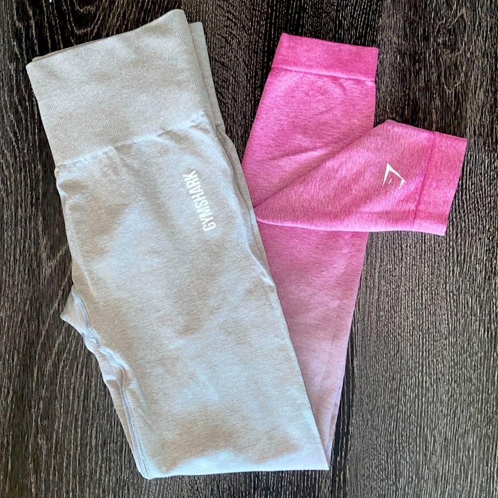 Pink and grey ombre gym shark leggings
